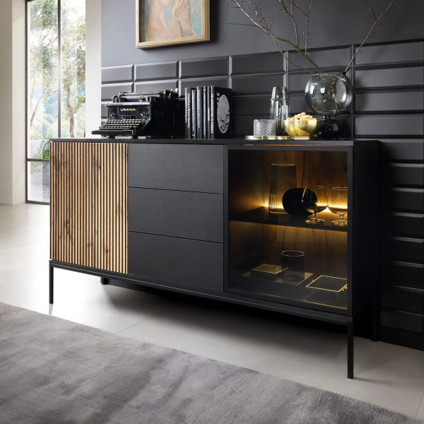 Laval KSZ154 – commode, chêne wotan, noir avec lattes, largeur 154 cm, hauteur 83 cm, profondeur 39 cm – Image 3