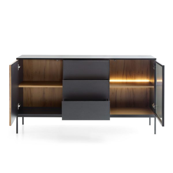 Laval KSZ154 – commode, chêne wotan, noir avec lattes, largeur 154 cm, hauteur 83 cm, profondeur 39 cm – Image 4