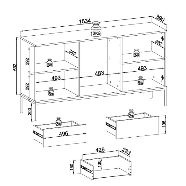 Laval KSZ154 – commode, cachemire à lattes, largeur 154 cm, hauteur 83 cm, profondeur 39 cm – Image 5
