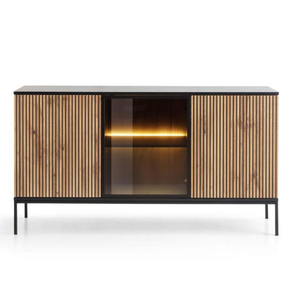 Laval K154 – commode, chêne wotan, noir avec lattes, largeur 154 cm, hauteur 83 cm, profondeur 39 cm – Image 2