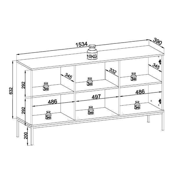 Laval K154 – commode, chêne wotan, noir avec lattes, largeur 154 cm, hauteur 83 cm, profondeur 39 cm – Image 5