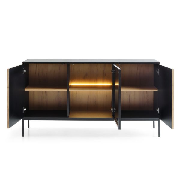 Laval K154 – commode, chêne wotan, noir avec lattes, largeur 154 cm, hauteur 83 cm, profondeur 39 cm – Image 4