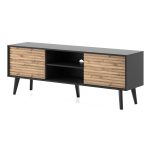 Saskatoon RTV154 – Meuble TV, noir, chêne artisanal, largeur 154 cm, hauteur 56 cm, profondeur 39 cm