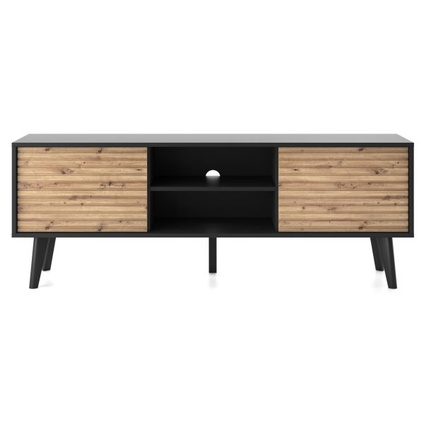 Saskatoon RTV154 – Meuble TV, noir, chêne artisanal, largeur 154 cm, hauteur 56 cm, profondeur 39 cm – Image 2