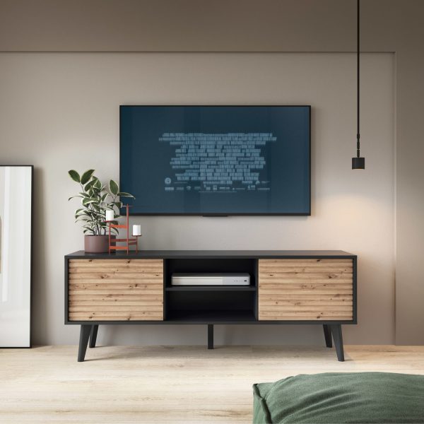 Saskatoon RTV154 – Meuble TV, noir, chêne artisanal, largeur 154 cm, hauteur 56 cm, profondeur 39 cm – Image 3