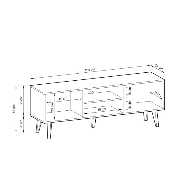 Saskatoon RTV154 – Meuble TV, noir, chêne artisanal, largeur 154 cm, hauteur 56 cm, profondeur 39 cm – Image 5