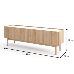 Meuble TV, Revelstoke RTV144, chêne riviera, marbre bianco, largeur 144 cm, hauteur 48 cm, profondeur 37 cm
