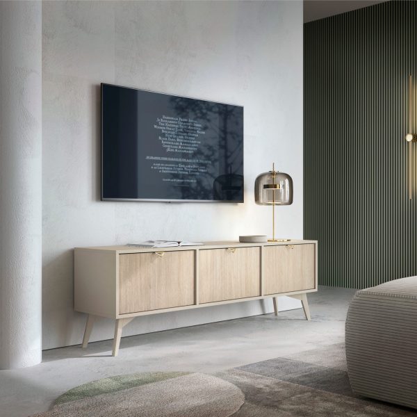 Tofino RTV158 – Meuble TV, beige sable, skandi à chevrons, largeur 158 cm, hauteur 52 cm, profondeur 38 cm – Image 3