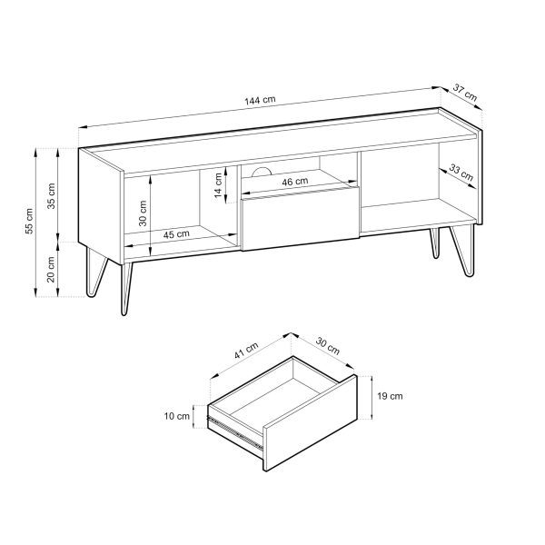 Meuble TV Canmore 144 cm – noir graphite, marbre noir – largeur 144 cm, hauteur 55 cm, profondeur 37 cm – Image 5