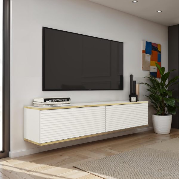Banff RTV135 MDF – Meuble TV, blanc mat, chêne artisanal, largeur 135 cm, hauteur 30 cm, profondeur 32 cm – Image 2