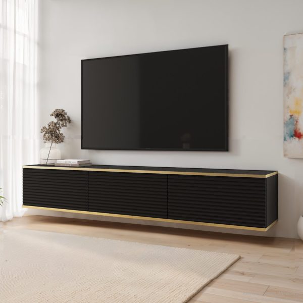 Banff RTV175 MDF – Meuble TV, noir mat, chêne artisanal, largeur 175 cm, hauteur 30 cm, profondeur 32 cm – Image 2