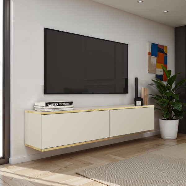 Banff RTV135 – Meuble TV, façade lisse beige, chêne artisanal, largeur 135 cm, hauteur 30 cm, profondeur 32 cm – Image 2