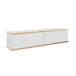 Banff RTV135 – Meuble TV, façade lisse blanche, chêne artisanal, largeur 135 cm, hauteur 30 cm, profondeur 32 cm