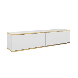 Banff RTV135 – Meuble TV, façade lisse blanche, chêne artisanal, largeur 135 cm, hauteur 30 cm, profondeur 32 cm