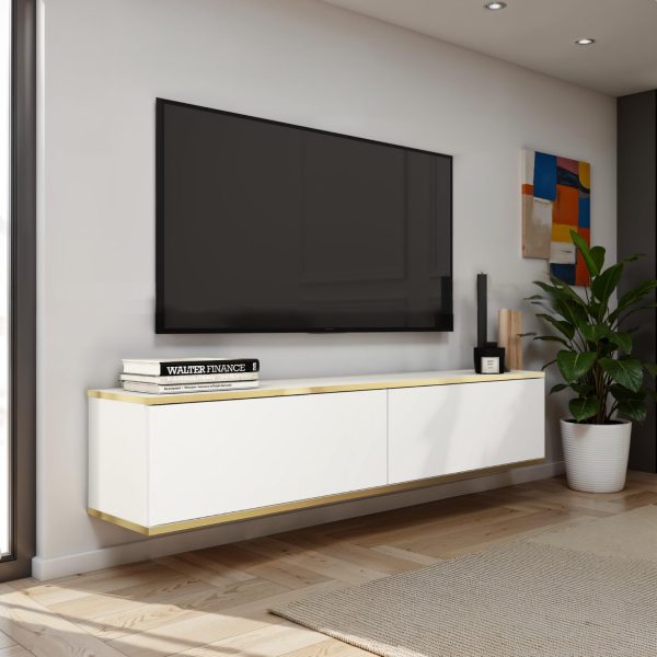 Banff RTV135 – Meuble TV, façade lisse blanche, chêne artisanal, largeur 135 cm, hauteur 30 cm, profondeur 32 cm – Image 2