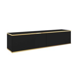 Banff RTV135 – Meuble TV, façade lisse noire, chêne artisanal, largeur 135 cm, hauteur 30 cm, profondeur 32 cm