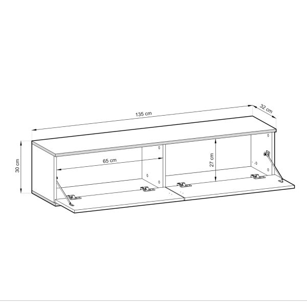 Banff RTV135 – Meuble TV, façade lisse noire, chêne artisanal, largeur 135 cm, hauteur 30 cm, profondeur 32 cm – Image 3