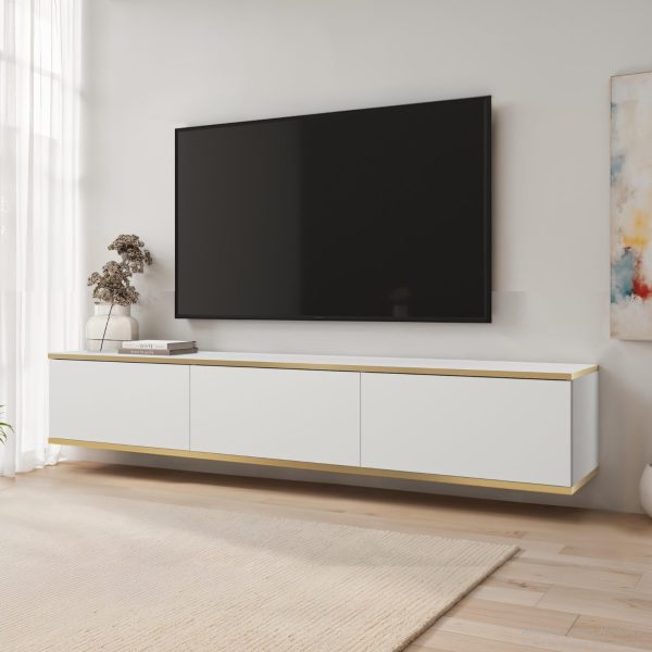 Banff RTV175 – Meuble TV, façade lisse blanche, chêne artisanal, largeur 175 cm, hauteur 30 cm, profondeur 32 cm – Image 2