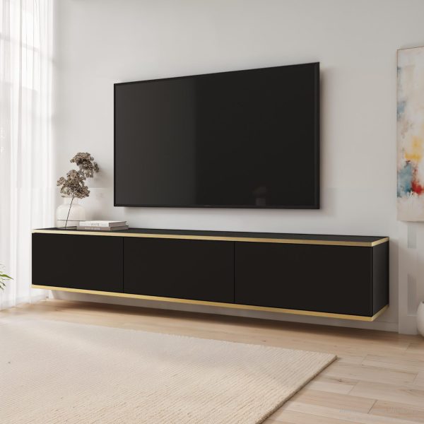 Banff RTV175 – Meuble TV, façade lisse noire, chêne artisanal, largeur 175 cm, hauteur 30 cm, profondeur 32 cm – Image 2
