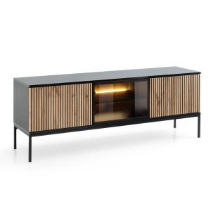 Laval RTV154 – Meuble TV, noir, chêne wotan, largeur 154 cm, hauteur 56 cm, profondeur 39 cm
