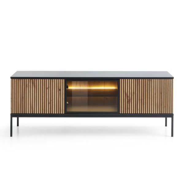 Laval RTV154 – Meuble TV, noir, chêne wotan, largeur 154 cm, hauteur 56 cm, profondeur 39 cm – Image 2