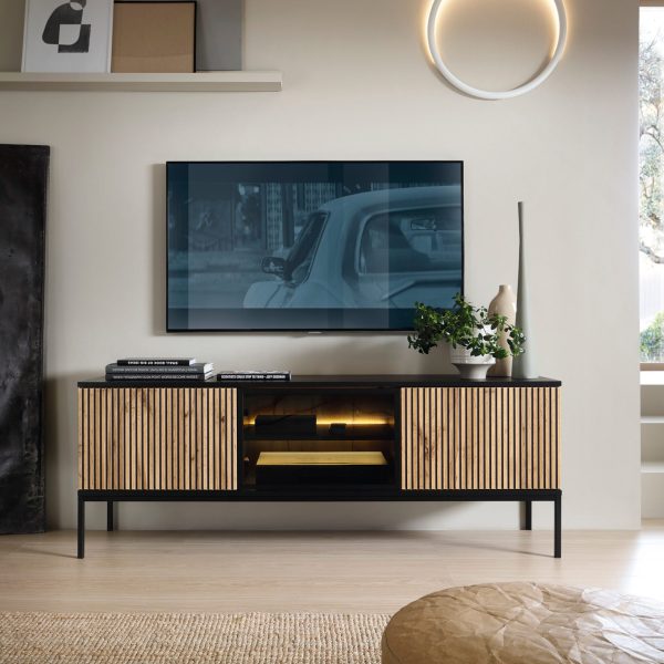 Laval RTV154 – Meuble TV, noir, chêne wotan, largeur 154 cm, hauteur 56 cm, profondeur 39 cm – Image 3