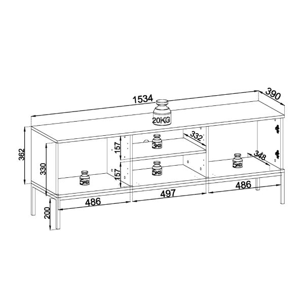 Laval RTV154 – Meuble TV, noir, chêne wotan, largeur 154 cm, hauteur 56 cm, profondeur 39 cm – Image 5