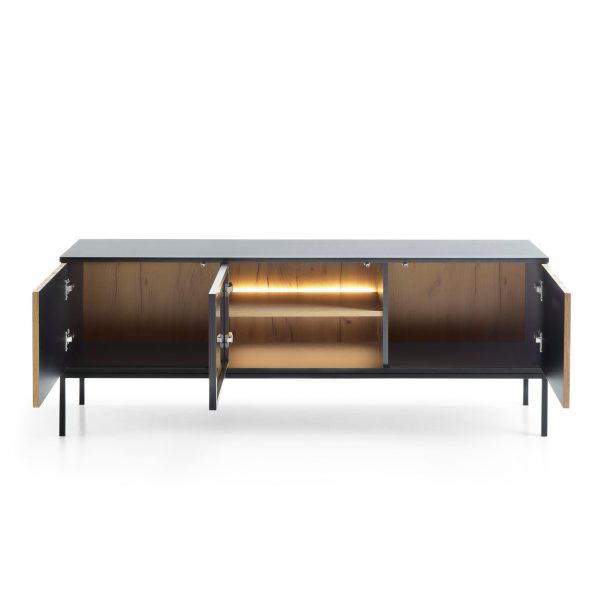 Laval RTV154 – Meuble TV, noir, chêne wotan, largeur 154 cm, hauteur 56 cm, profondeur 39 cm – Image 4