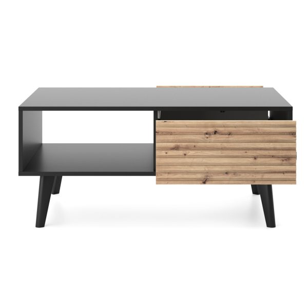 Saskatoon L104 – banc, noir, chêne artisanal, largeur 104 cm, hauteur 48 cm, profondeur 68 cm – Image 8