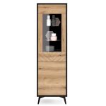 Armoire à portes vitrées Jasper W54 – armoire à portes vitrées en chêne évoqué, noir, largeur 54 cm, hauteur 178 cm, profondeur 39 cm