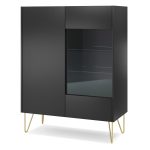Canmore – Armoire à portes vitrées WT97, graphite noir, marbre noir, largeur 97 cm, hauteur 122 cm, profondeur 37 cm
