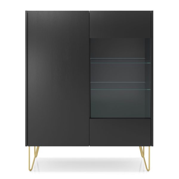 Canmore – Armoire à portes vitrées WT97, graphite noir, marbre noir, largeur 97 cm, hauteur 122 cm, profondeur 37 cm – Image 2