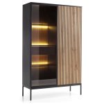 Laval WTSZ104 – vitrine avec éclairage LED, noir, chêne wotan, lame, largeur 104 cm, hauteur 166 cm, profondeur 39 cm