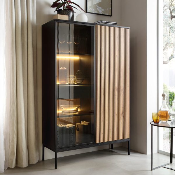 Laval WTSZ104 – vitrine avec éclairage LED, noir, chêne wotan, lame, largeur 104 cm, hauteur 166 cm, profondeur 39 cm – Image 2