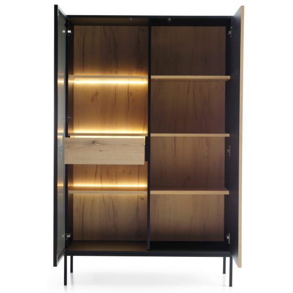 Laval WTSZ104 – vitrine avec éclairage LED, noir, chêne wotan, lame, largeur 104 cm, hauteur 166 cm, profondeur 39 cm – Image 4