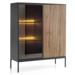 Laval WT104 – Armoire d’éclairage LED, Chêne Wotan, Noir, Largeur 104 cm, Hauteur 126 cm, Profondeur 39 cm