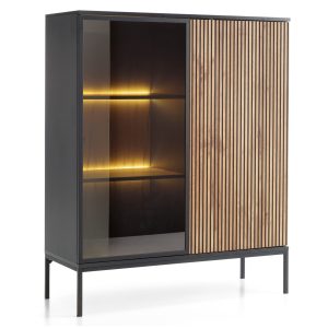 Laval WT104 – Armoire d’éclairage LED, Chêne Wotan, Noir, Largeur 104 cm, Hauteur 126 cm, Profondeur 39 cm