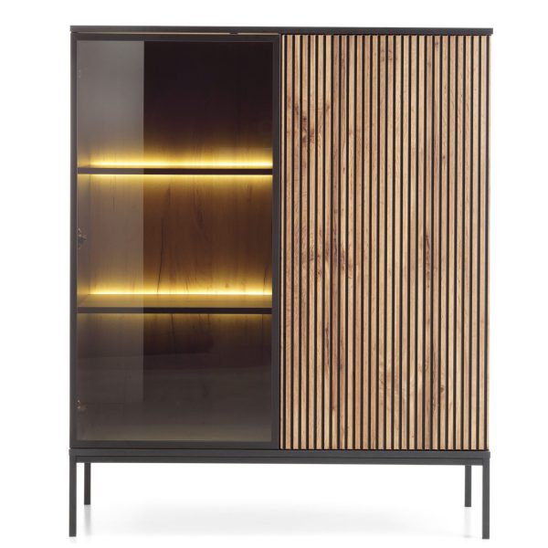 Laval WT104 – Armoire d’éclairage LED, Chêne Wotan, Noir, Largeur 104 cm, Hauteur 126 cm, Profondeur 39 cm – Image 2