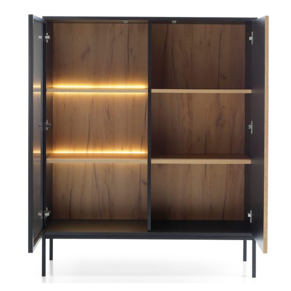 Laval WT104 – Armoire d’éclairage LED, Chêne Wotan, Noir, Largeur 104 cm, Hauteur 126 cm, Profondeur 39 cm – Image 4
