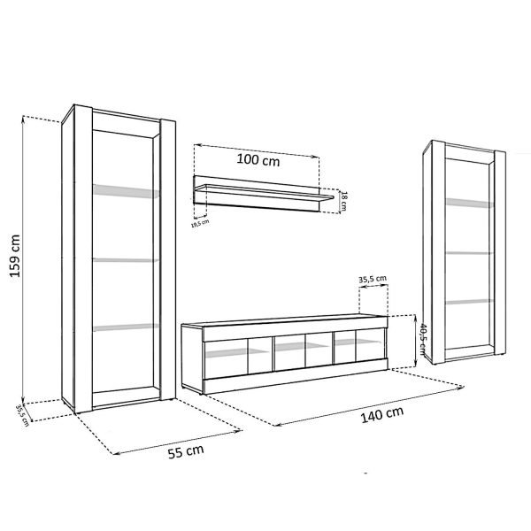 Ensemble de meubles RTV Tivoli Grande, Noir/Wotan Éclairage LED RVB – Image 3