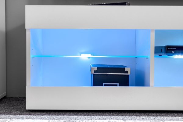  Set, Meubles, Tivoli SET3, Noir/Blanc,  Largeur 240cm x Hauteur 159cm x Profondeur 35cm, LED Bleu, pour Salon,  Chambre à coucher – Image 2