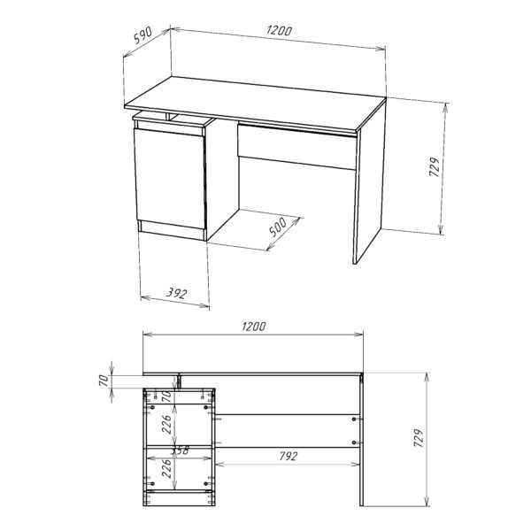 Bureau SOLA - Spacieux - Ferme - Chêne Wotan - Largeur 120 cm, Hauteur 73 cm, Profondeur 59 cm – Image 3