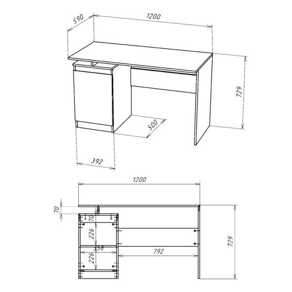 Bureau SOLA - Spacieux - Fermé - Blanc - Largeur 120 cm, Hauteur 73 cm, Profondeur 59 cm – Image 3