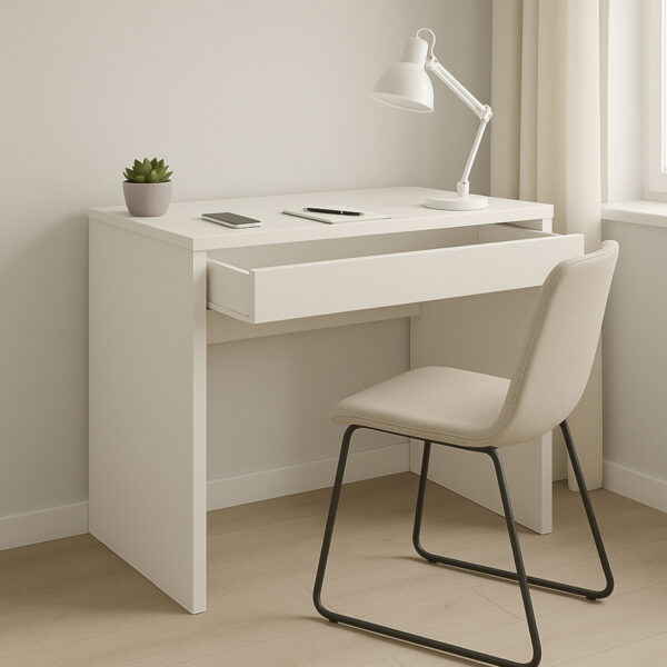 Bureau FORDE - Spacieux - Avec tiroir - Blanc - Largeur 75 cm, Hauteur 75 cm, Profondeur 50 cm – Image 2