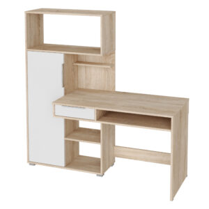 Bureau KLEPP - Spacieux - Tiroir - Chêne Sonoma - Blanc - Largeur 150 cm, Hauteur 149 cm, Profondeur 92 cm
