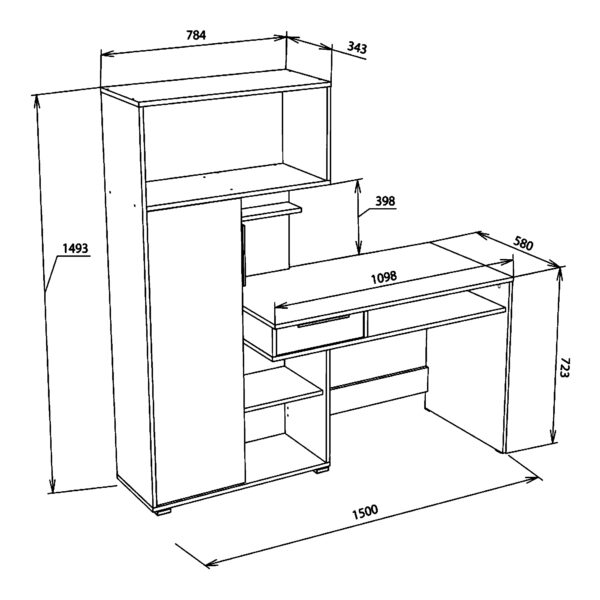 Bureau KLEPP - Spacieux - Tiroir - Chêne Sonoma - Blanc - Largeur 150 cm, Hauteur 149 cm, Profondeur 92 cm – Image 3