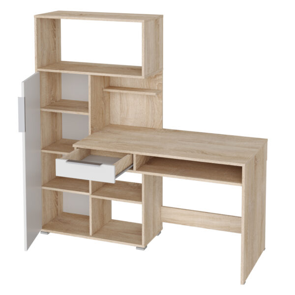 Bureau KLEPP - Spacieux - Tiroir - Chêne Sonoma - Blanc - Largeur 150 cm, Hauteur 149 cm, Profondeur 92 cm – Image 4