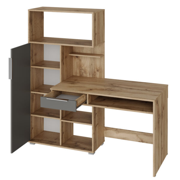 Bureau KLEPP - Spacieux - Tiroir - Chêne Wotan - Gris - Largeur 150 cm, Hauteur 149 cm, Profondeur 92 cm – Image 4