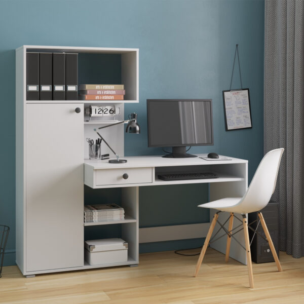 Bureau KLEPP - Spacieux - Tiroir - Blanc - Largeur 150 cm, Hauteur 149 cm, Profondeur 92 cm – Image 2