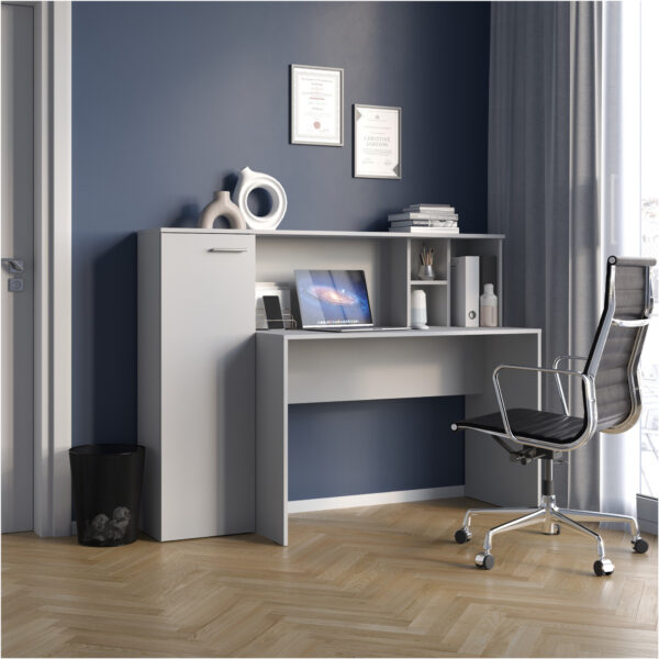 Bureau FAUSKE - Spacieux - Avec tiroir - Blanc - Largeur 153 cm, Hauteur 116 cm, Profondeur 54 cm – Image 2